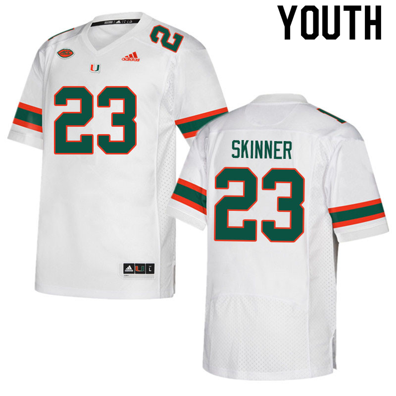 Youth #23 Jaleel Skinner Miami Hurricanes College Football Jerseys Sale-White